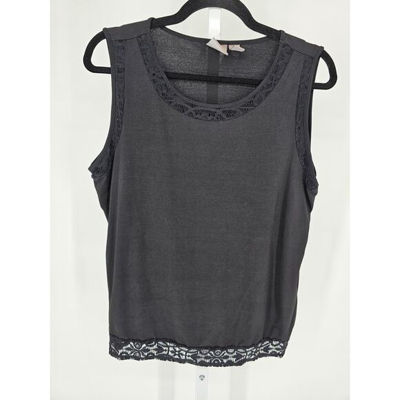 Chico's Tops - Easywear by Chicos Womens Sz 2 (L) Classic Tank Top Black. W/ Lace Trim